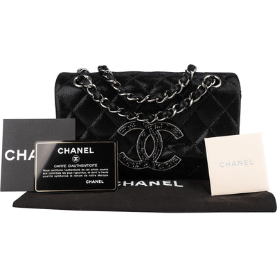 Chanel Quilted Glitter Metallic Suede Crystal-Embellished CC Small Single Flap Shoulder Bag