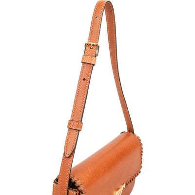 Celine Brown Calfskin Triomphe Claude Blanket Stitch Shoulder Bag