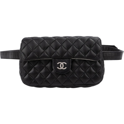 Chanel Noir Quilted Lambskin Palladium Uniform Belt Bag