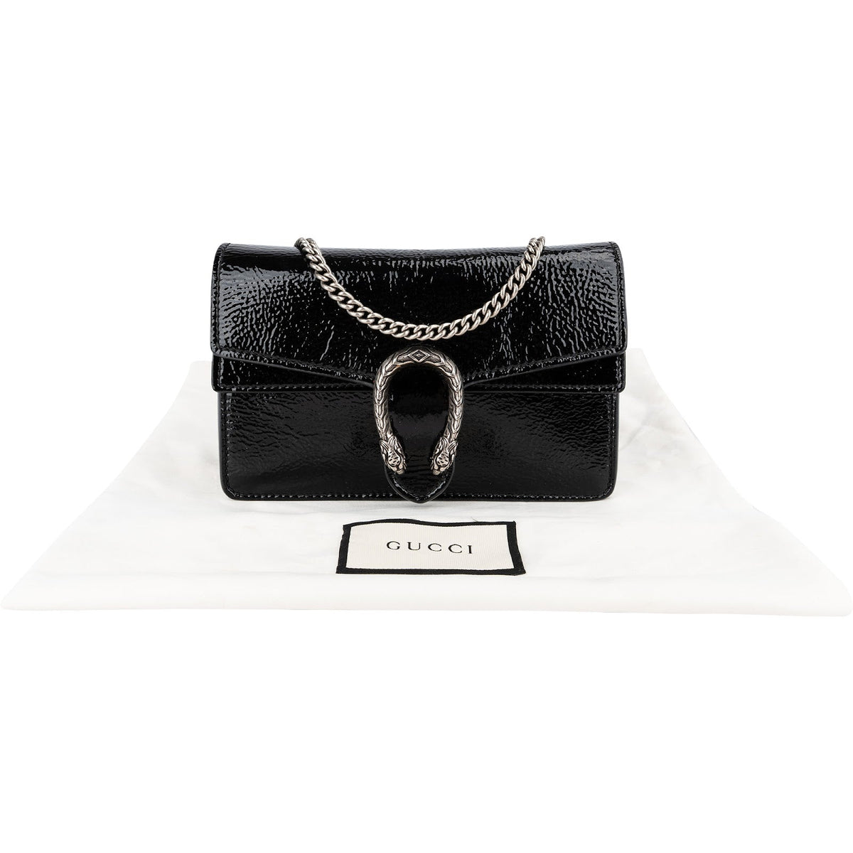 Gucci Dionysus Super Mini Crossbody Bag in Wrinkled Patent Leather