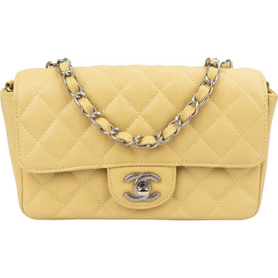 Chanel Quilted Caviar Leather Palladium Mini Rectangular Single Flap Crossbody Bag
