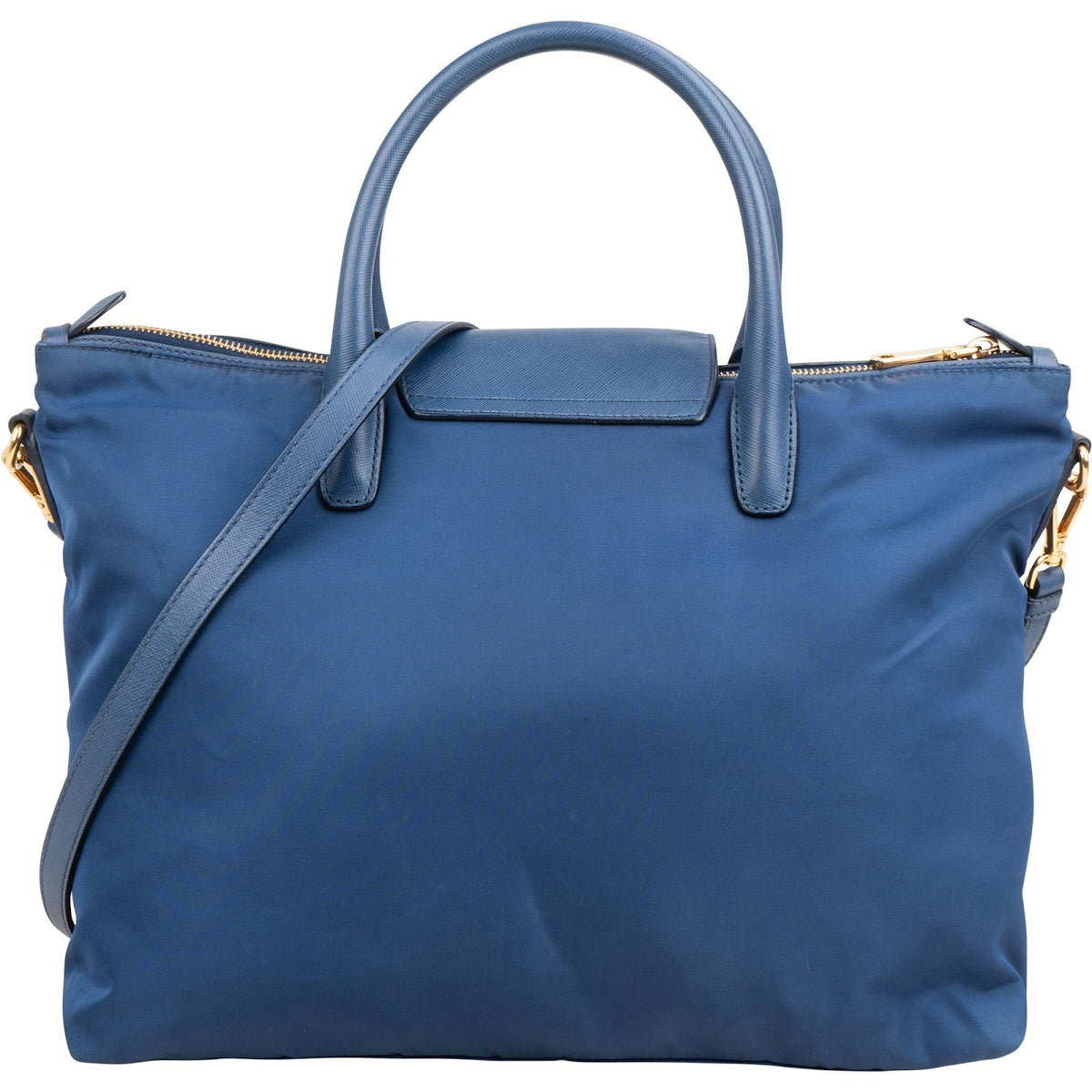 Prada Triangle Tote aus blauem Nylon und Saffiano-Leder – Ansicht 4