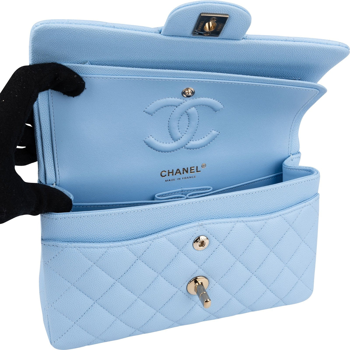Chanel Caviar Leder Small Double Flap Schultertasche, Bild 13 von 15