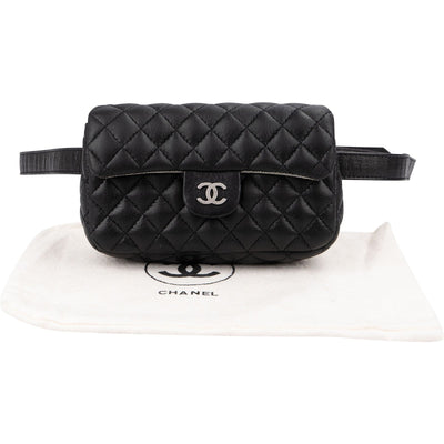 Chanel Noir Quilted Lambskin Palladium Uniform Belt Bag