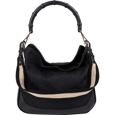 Gucci Monogram GG Canvas schoudertas met bamboe handvat