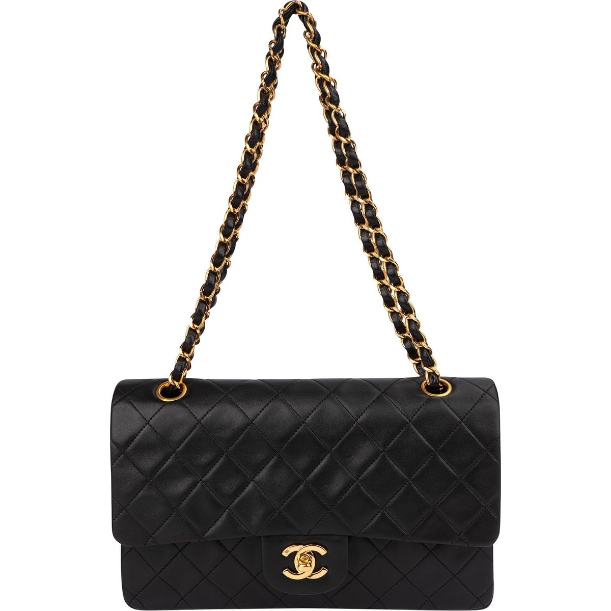 Borsa a spalla Chanel Medium Double Flap in pelle di agnello trapuntata con finiture in oro 24K