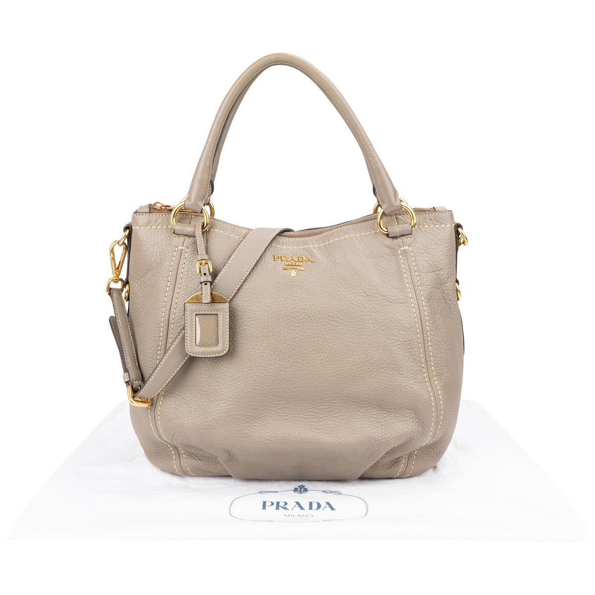 Prada Hobo aus taupefarbenem Vitello-Daino-Leder – Ansicht 2