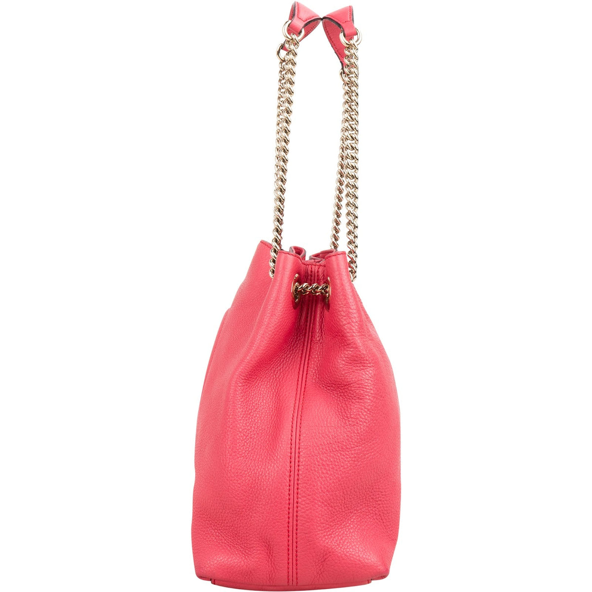 Borsa tote a spalla Gucci Soho in pelle martellata rosa con catena