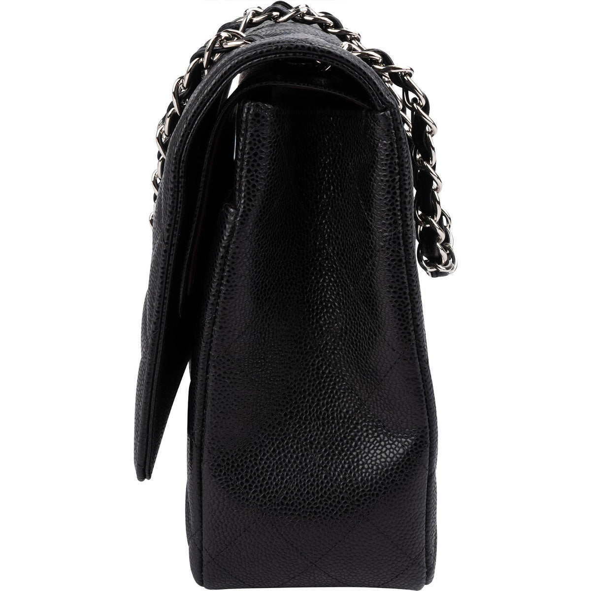 Chanel Quilted Caviar Leather Palladium Maxi Double Flap Crossbody Bag
