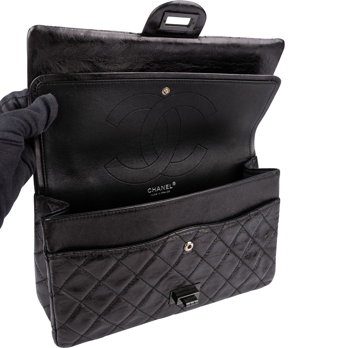 Chanel 2.55 So Black Jumbo Double Flap aus Aged-Kalbsleder – Ansicht 13