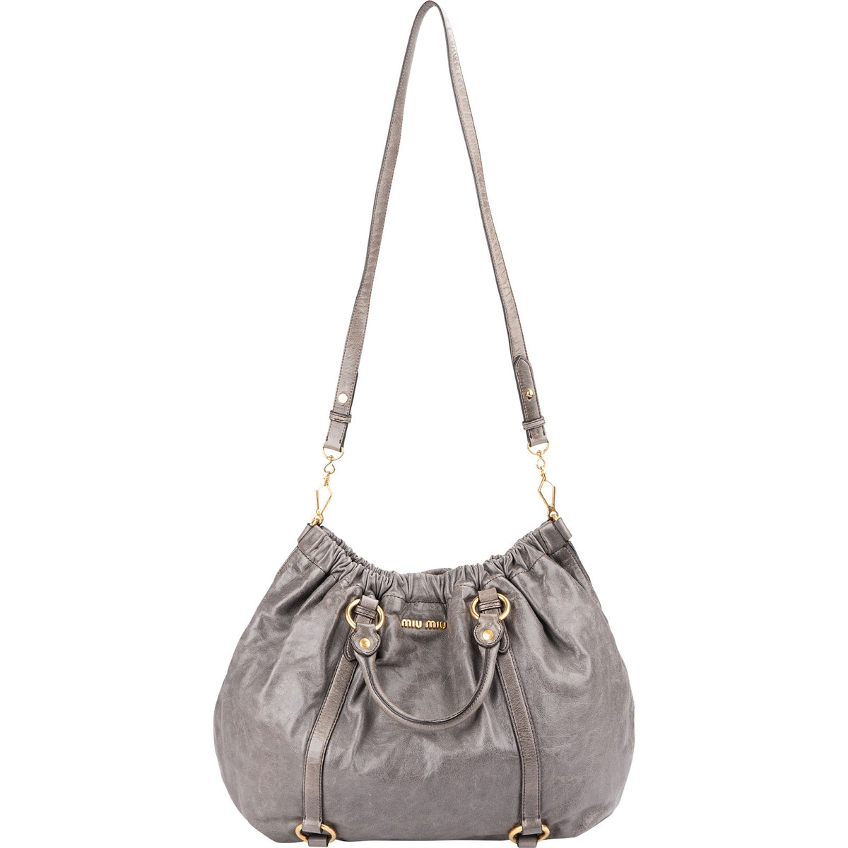 Miu Miu grijze Vitello Lux lederen Gathered Tote schoudertas