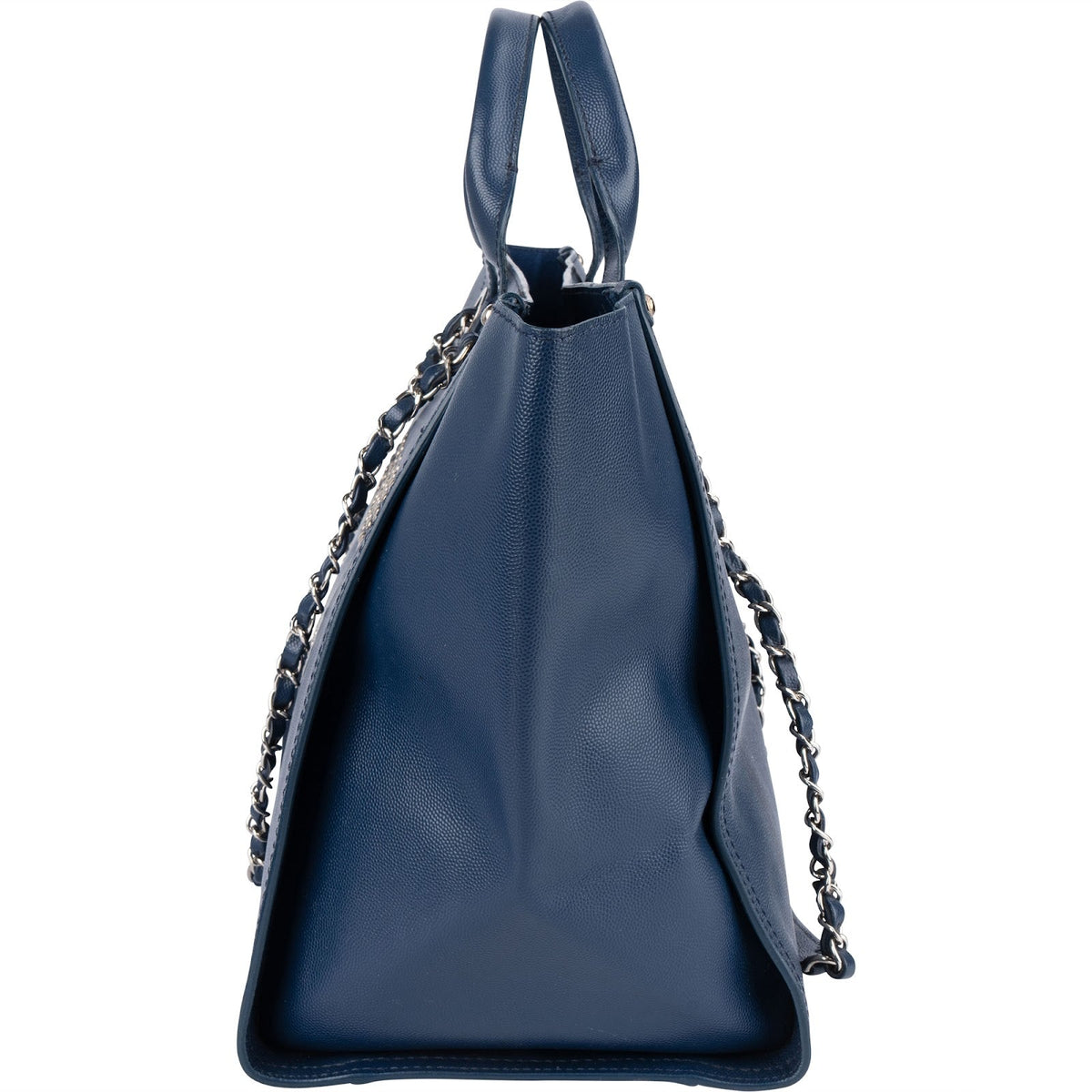 Sac cabas Chanel Deauville en cuir caviar bleu