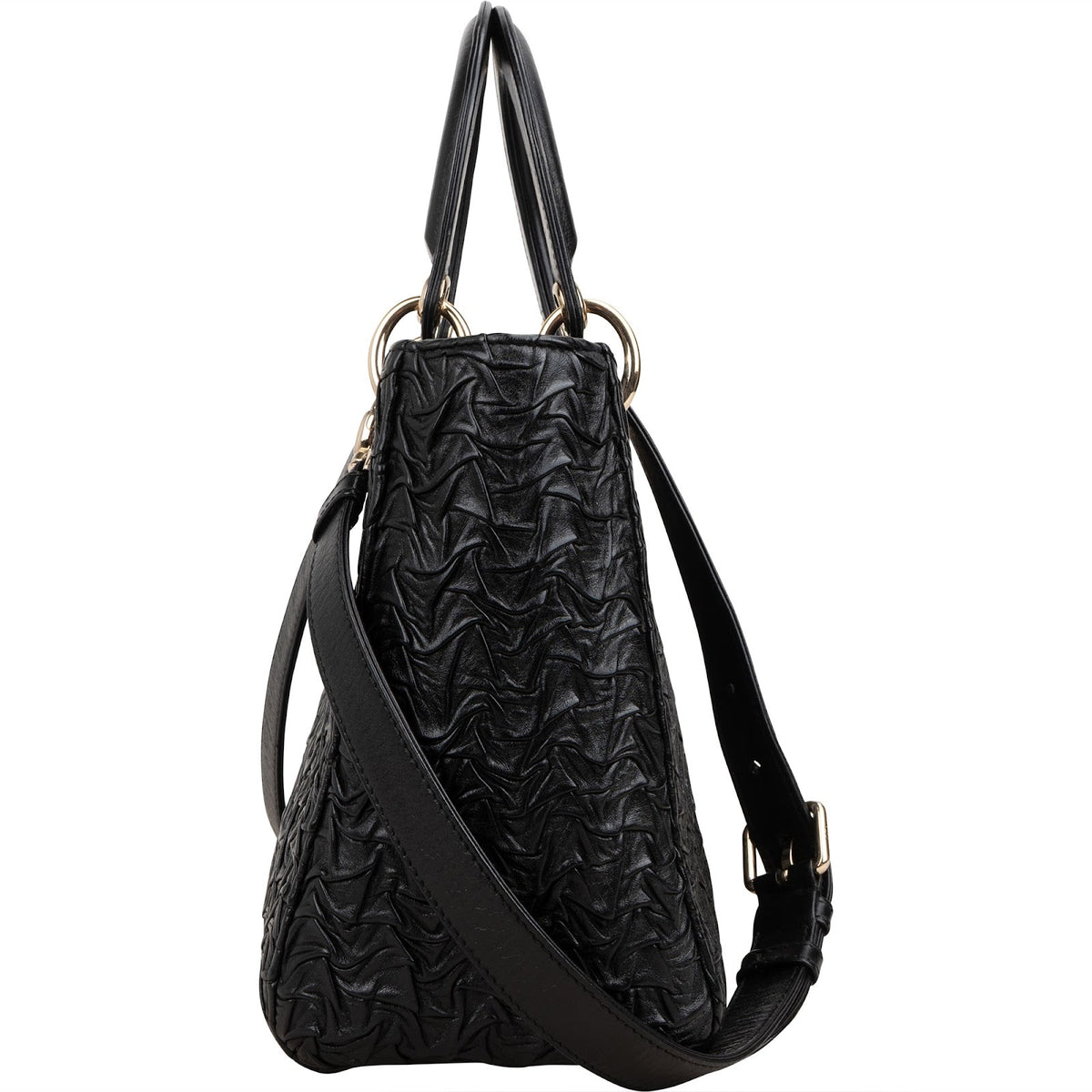 Christian Dior Black Crinkled Lambskin Small Lady Dior Handbag