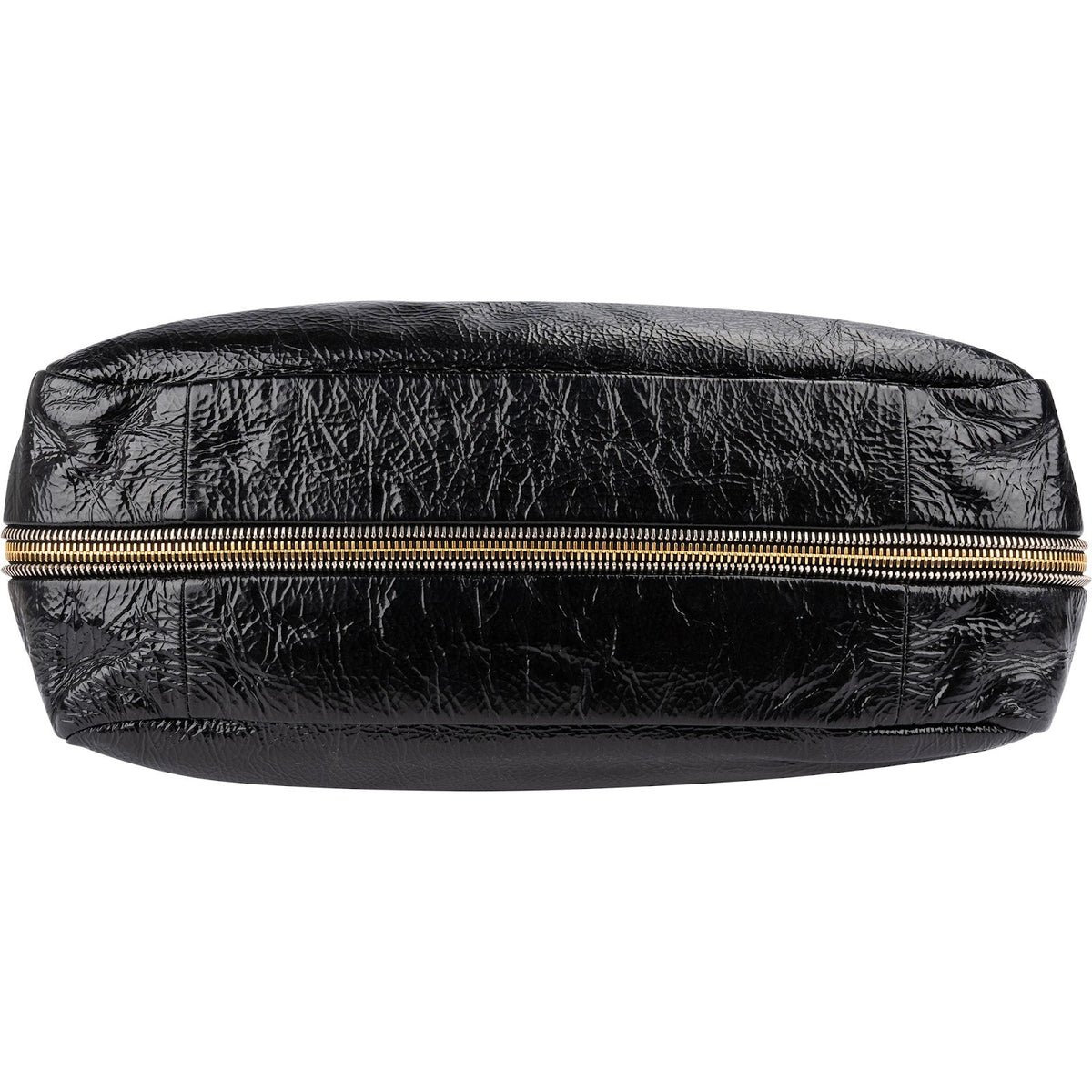 Prada Crinkled Vernice Naplak Leather Zip Around Tote Shoulder Bag