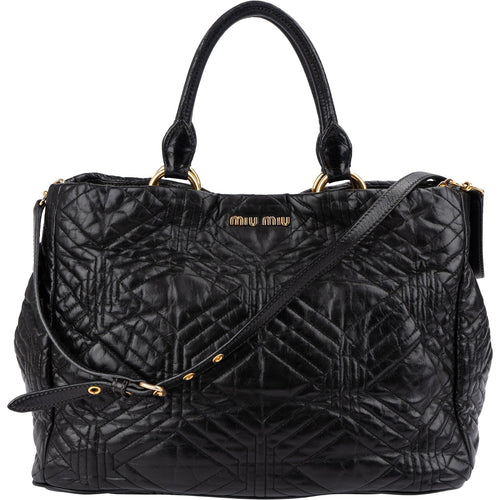 Miu Miu Black Matelassé Nappa Leather Tote Handbag