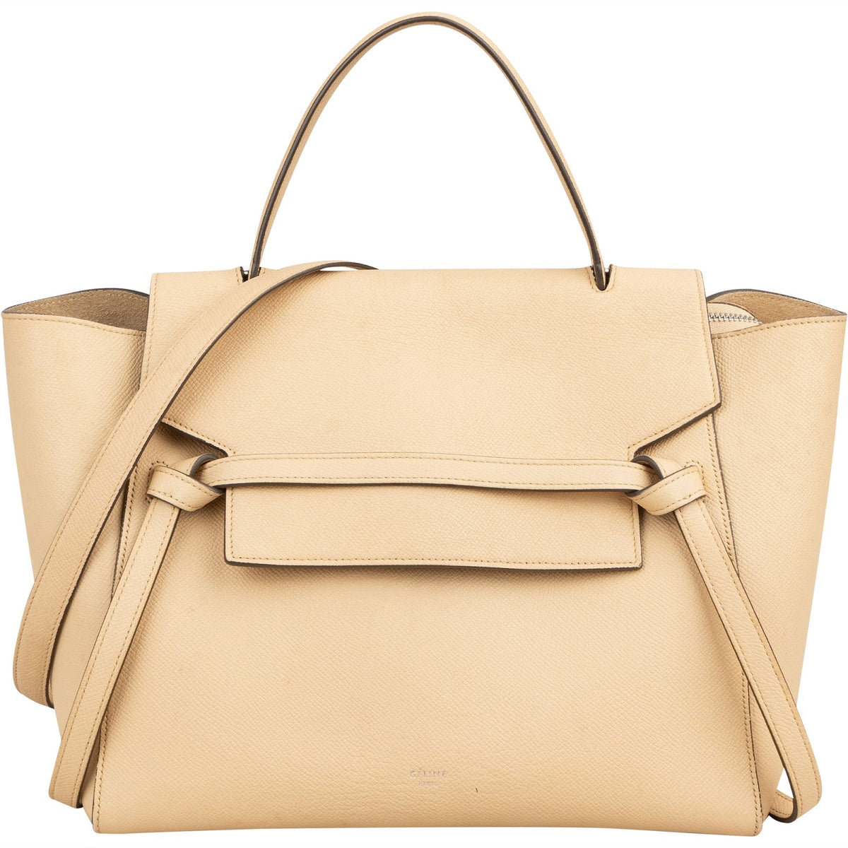 Borsa a mano Celine Belt in pelle di vitello martellata beige