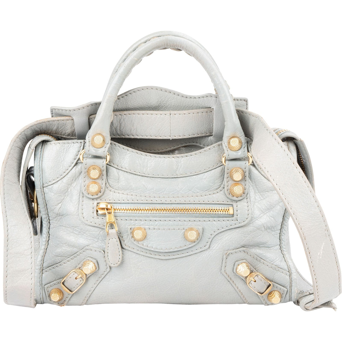 Balenciaga Blau Mini City aus Leder – Vorderansicht