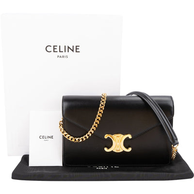 Celine Shiny Calfskin Triomphe Wallet On Chain Crossbody Bag