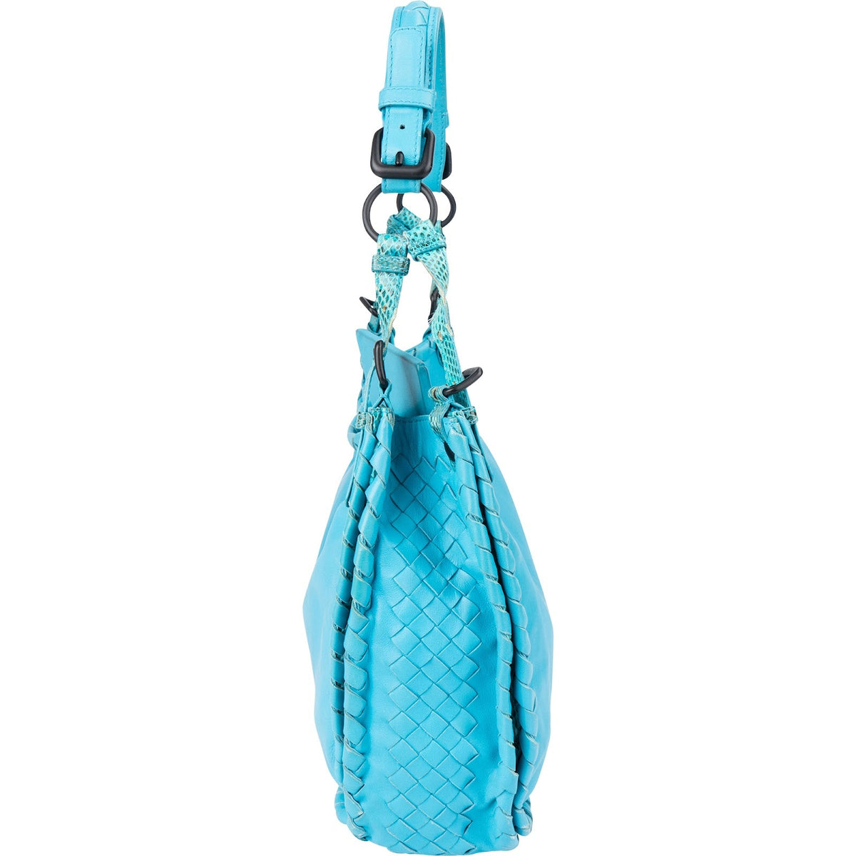 Sac porté épaule Hobo Bottega Veneta en cuir de serpent bleu Cervo