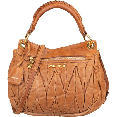Miu Miu Bruine Matelassé Leren Coffer City Handtas