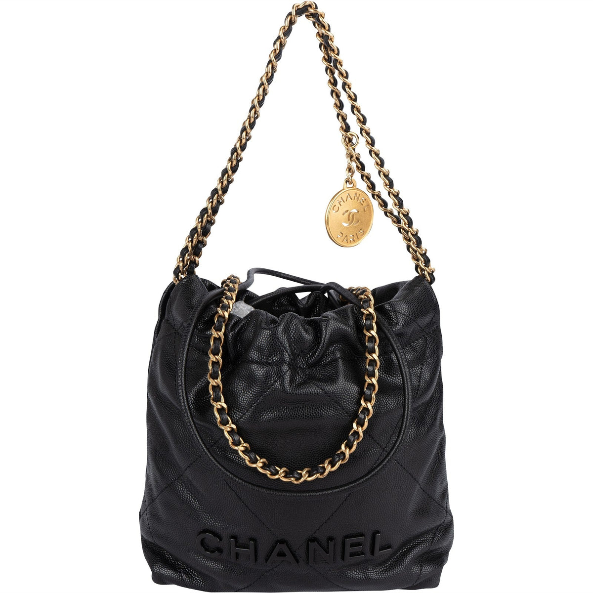 Chanel 22 Stitching Small Drawstring aus Caviar-Leder – Vorderansicht