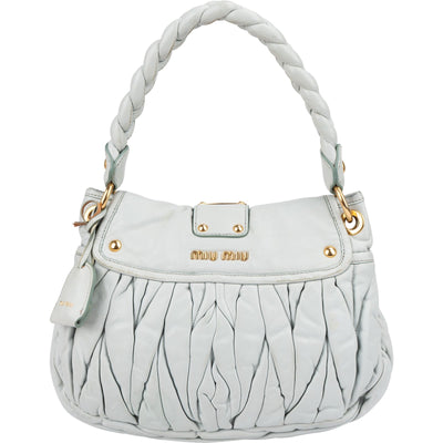 Borsa a mano hobo Miu Miu Coffer in pelle Vitello Lux