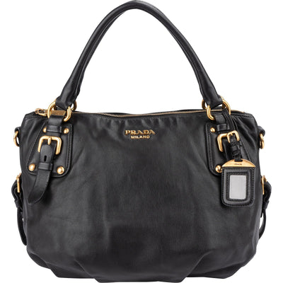 Prada Black Soft Calfskin Gaufre Tote Handbag