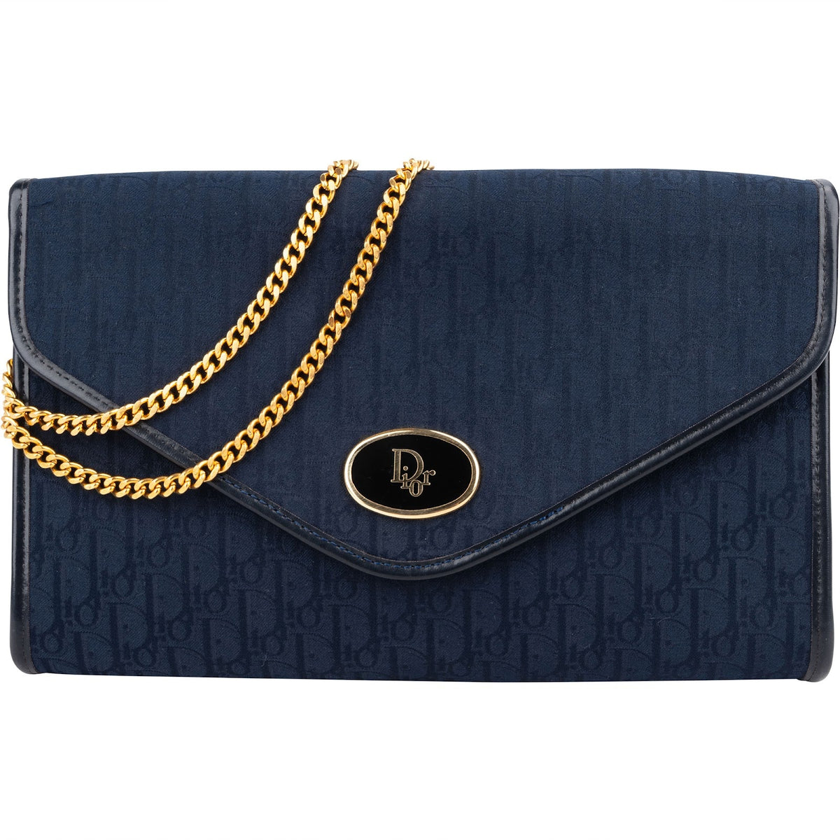 Christian Dior blauwe Oblique monogram schoudertas met enkele envelopflap