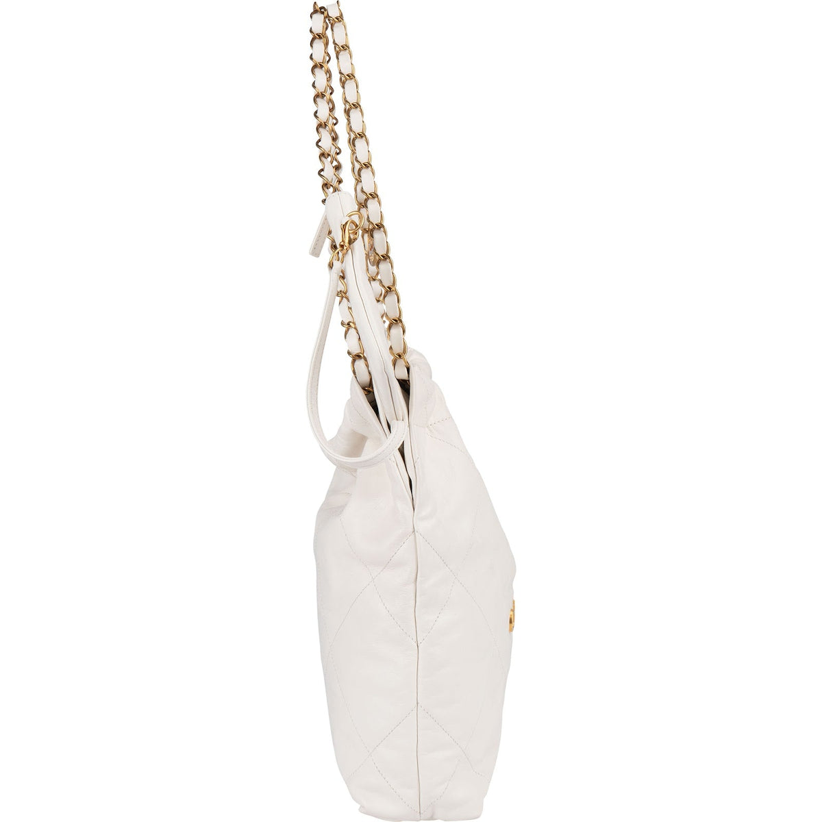 Bolso de hombro tipo hobo Chanel 22 de piel de cordero acolchada en color blanco