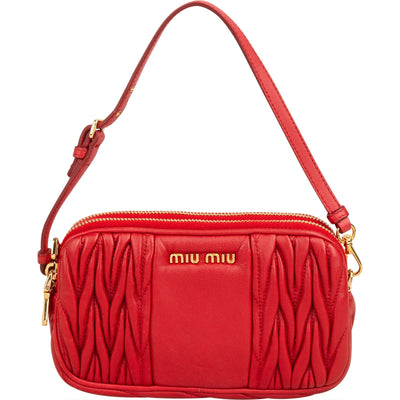 Miu Miu Matelassé Nappa Leather Double-Zip Mini Camera Handbag