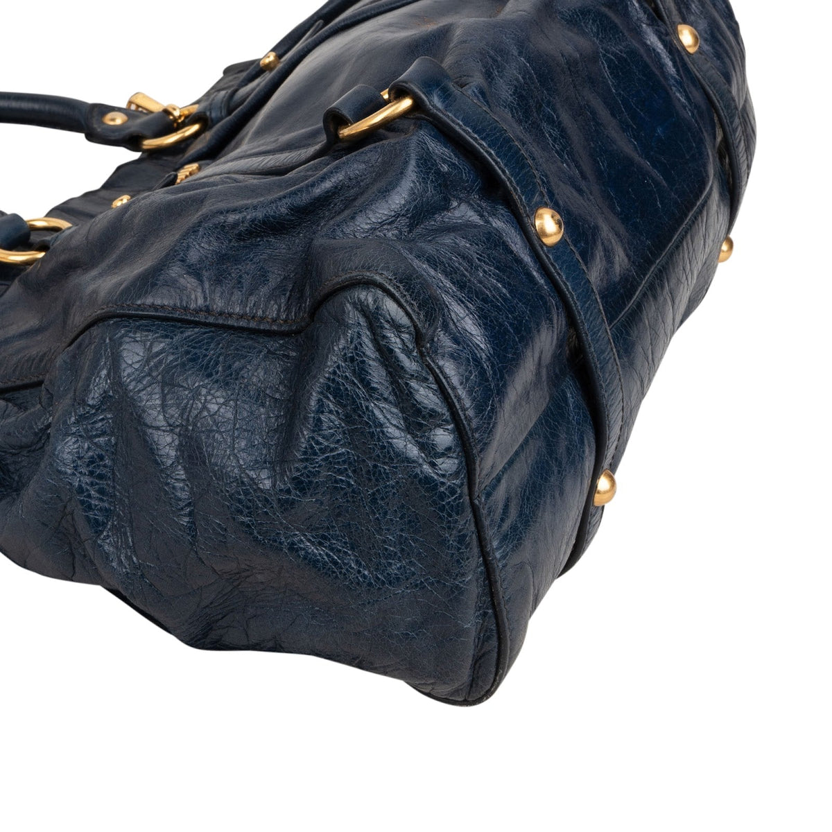 Miu Miu Navy Vitello Lux Leather Satchel Handbag