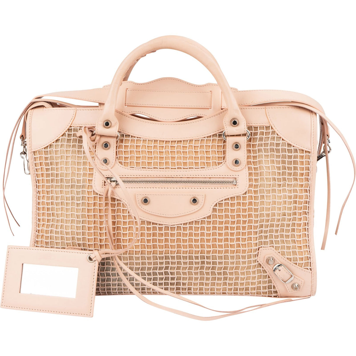 Balenciaga Stitched Checked Monogram Mesh Rosa City aus Leder und Netzstoff – Vorderansicht