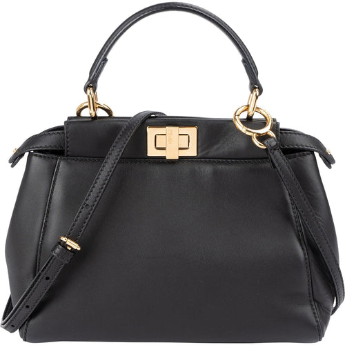 Fendi Black Leather Peekaboo Small Handbag