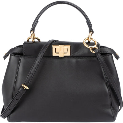 Fendi Black Leather Peekaboo Small Handbag