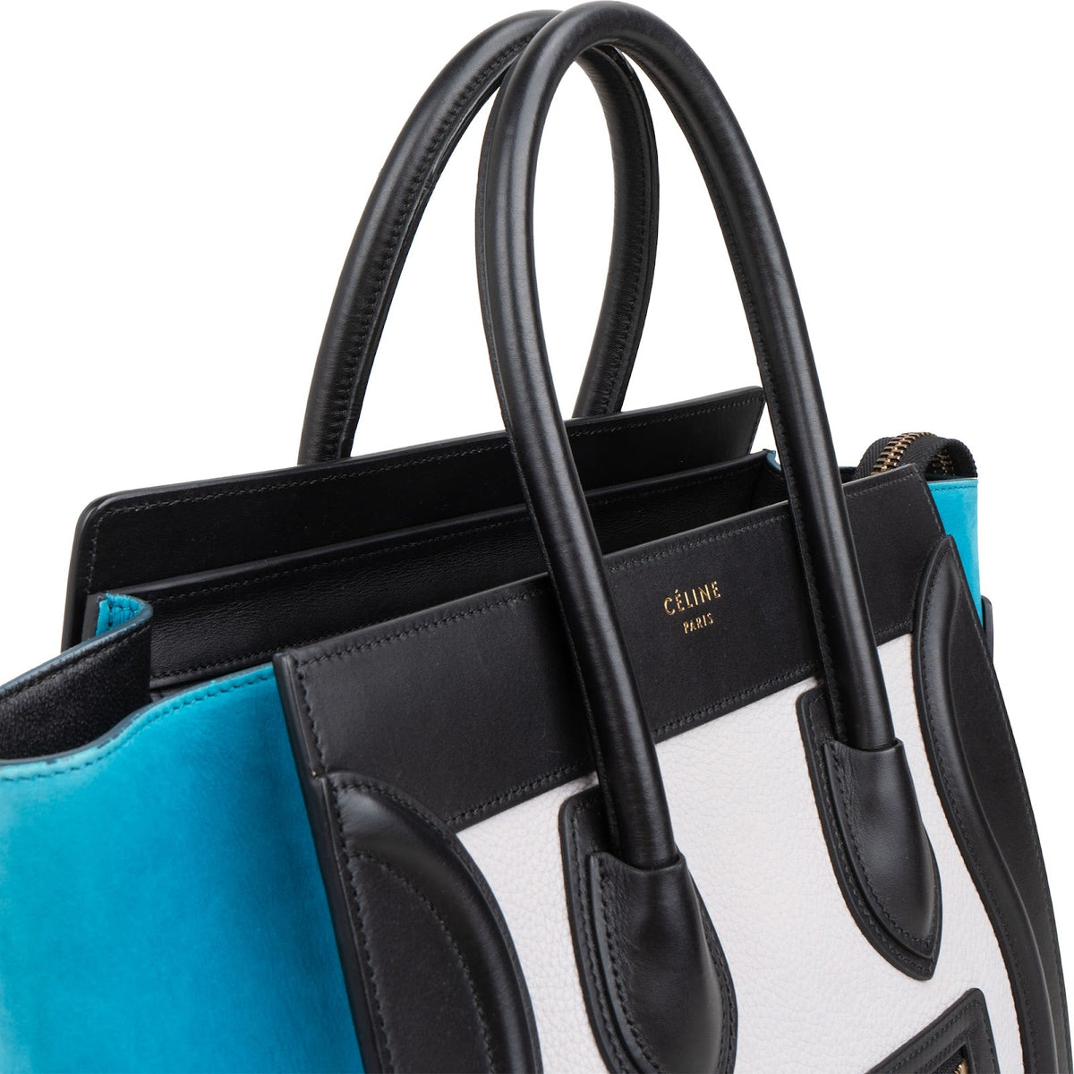 Céline Tricolor Grained Leather & Suede Small Luggage Handbag