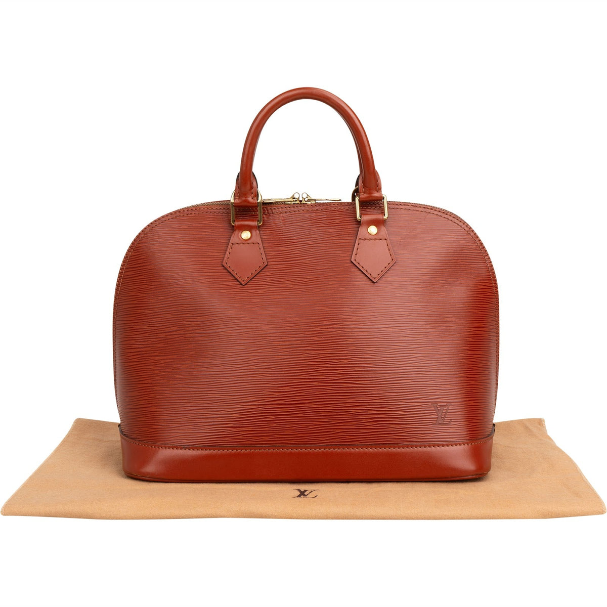 Borsa a mano Louis Vuitton Alma PM in pelle Epi color cognac