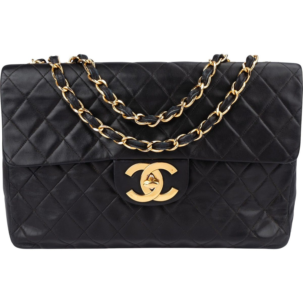Chanel 24K Gold Maxi Single Flap aus Lammleder – Vorderansicht