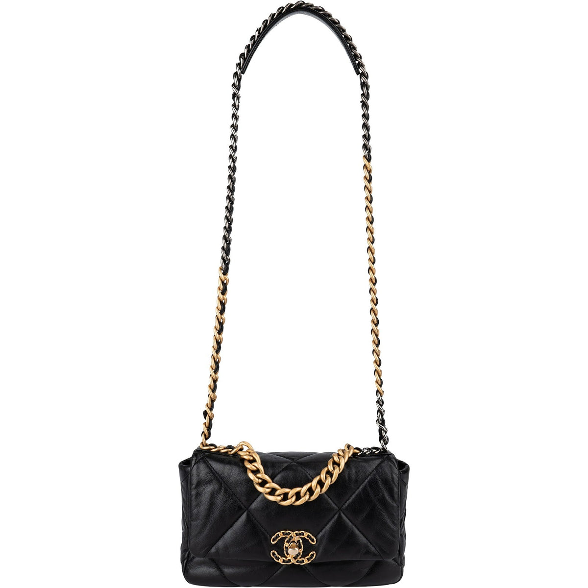 Bolso bandolera Chanel 19 de piel de cordero acolchada con solapa sencilla