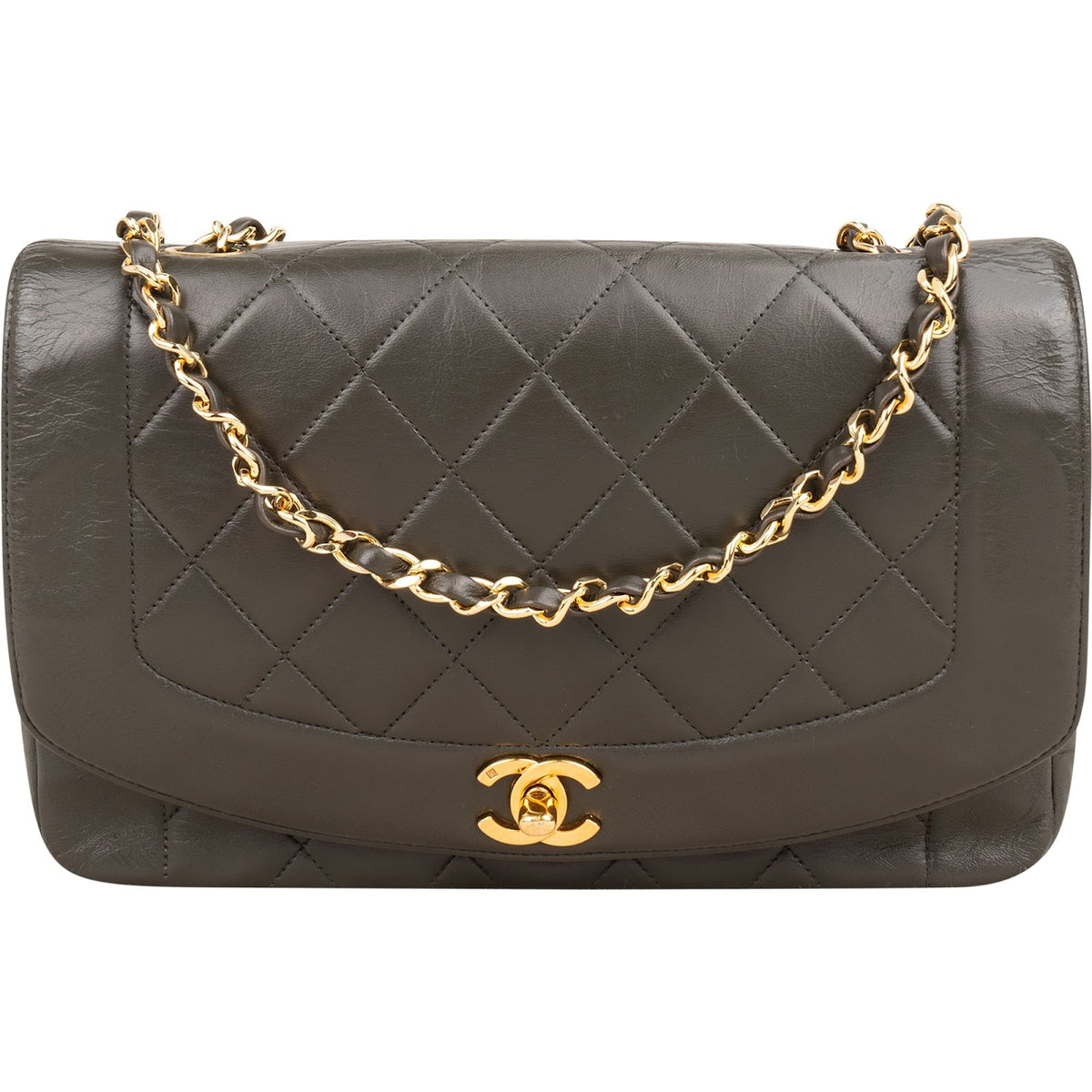 Chanel 24K Gold Diana Single Flap aus Lammleder – Vorderansicht