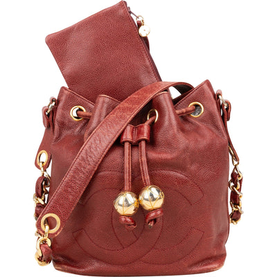 Chanel Caviar Leather CC Drawstring Bucket Crossbody Bag