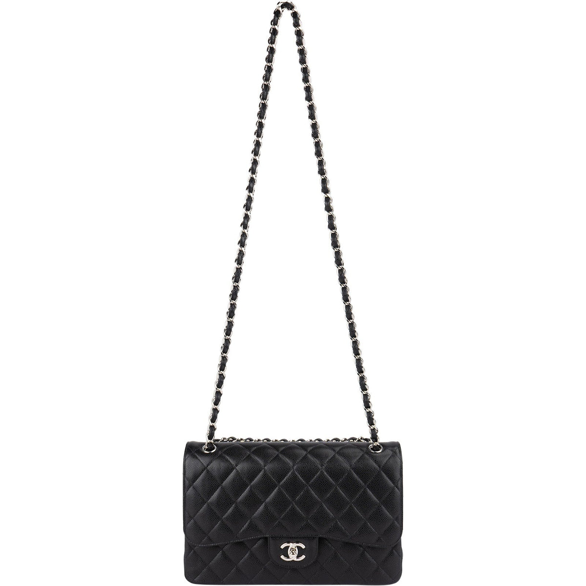 Bolso bandolera Jumbo de Chanel con solapa doble, confeccionado en piel de caviar acolchada y herrajes de paladio