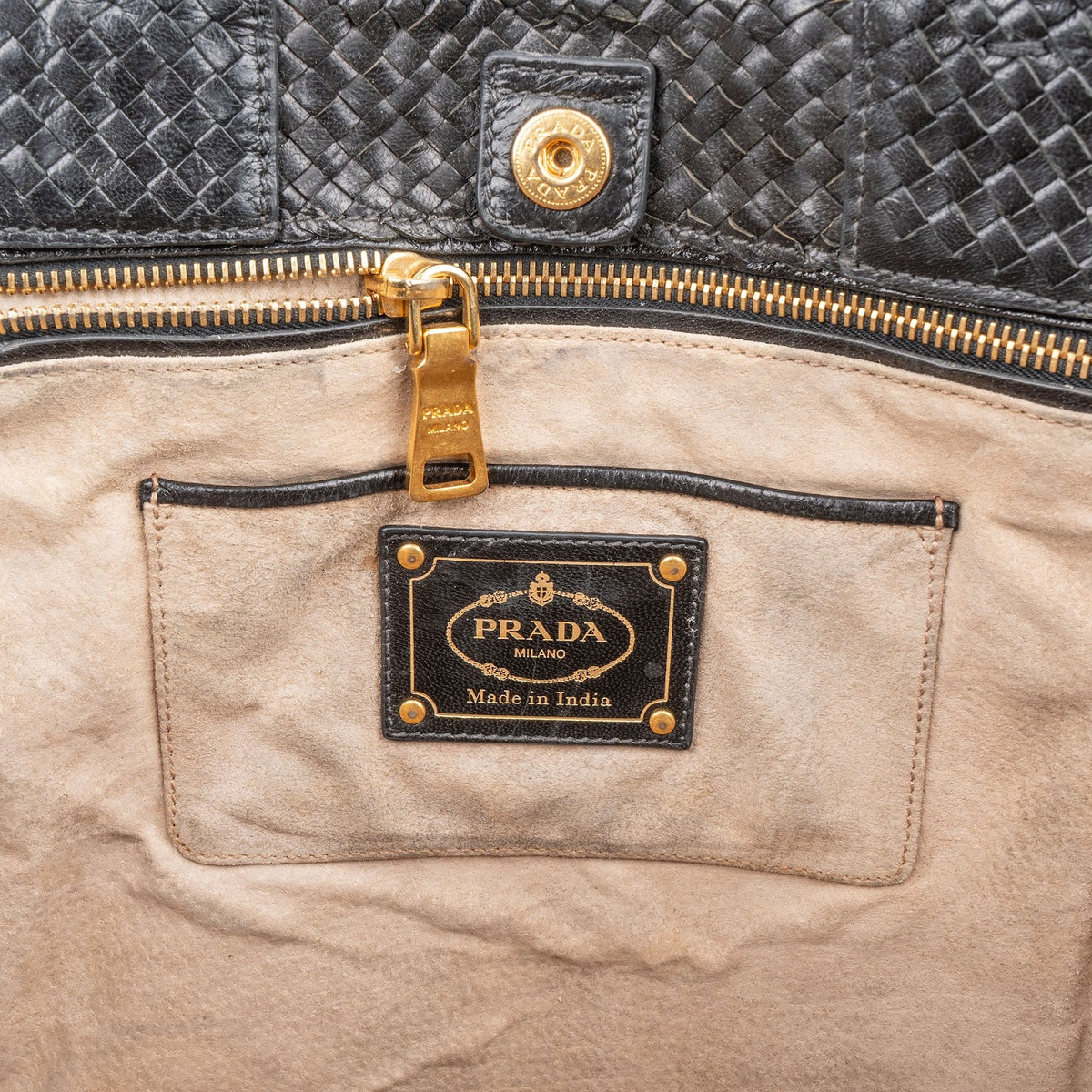 Prada Limited India Black Woven Leather Large Tote Handbag