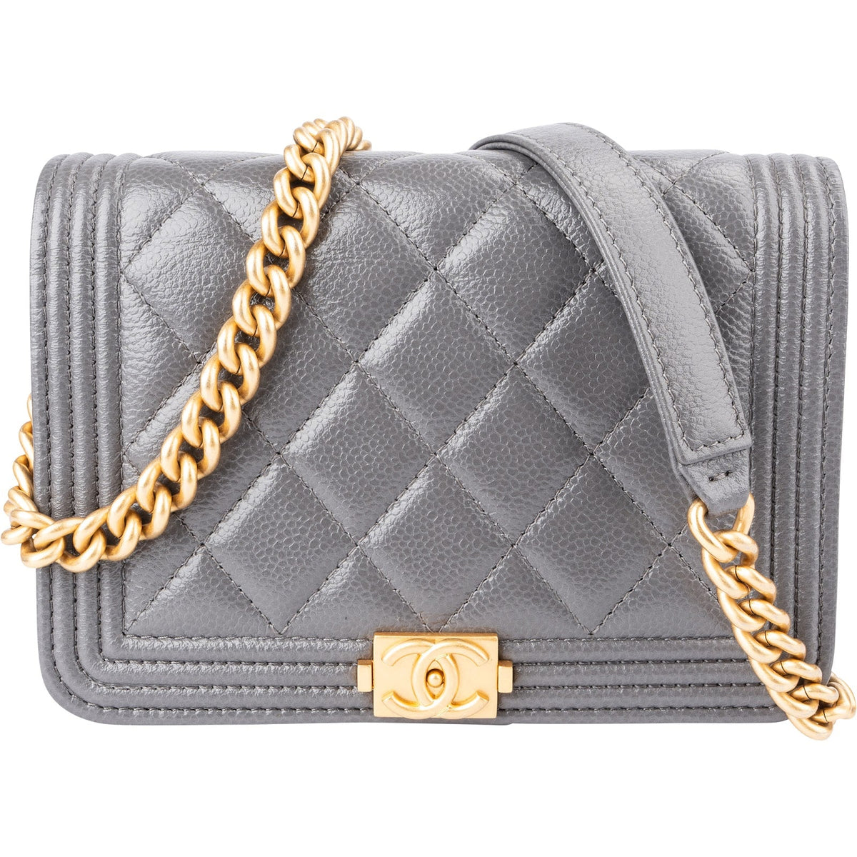 Chanel Small Boy Wallet on Chain aus Caviar-Leder – Vorderansicht