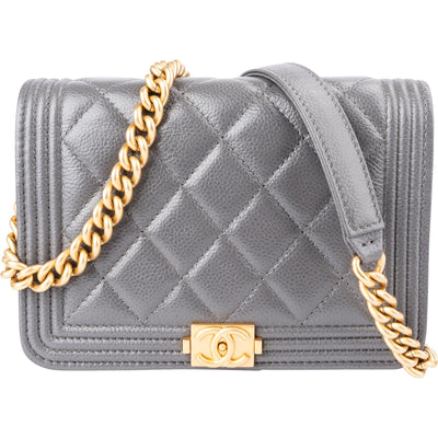 Chanel Quilted Caviar Leather Small Boy Mini Wallet On Chain Crossbody Bag