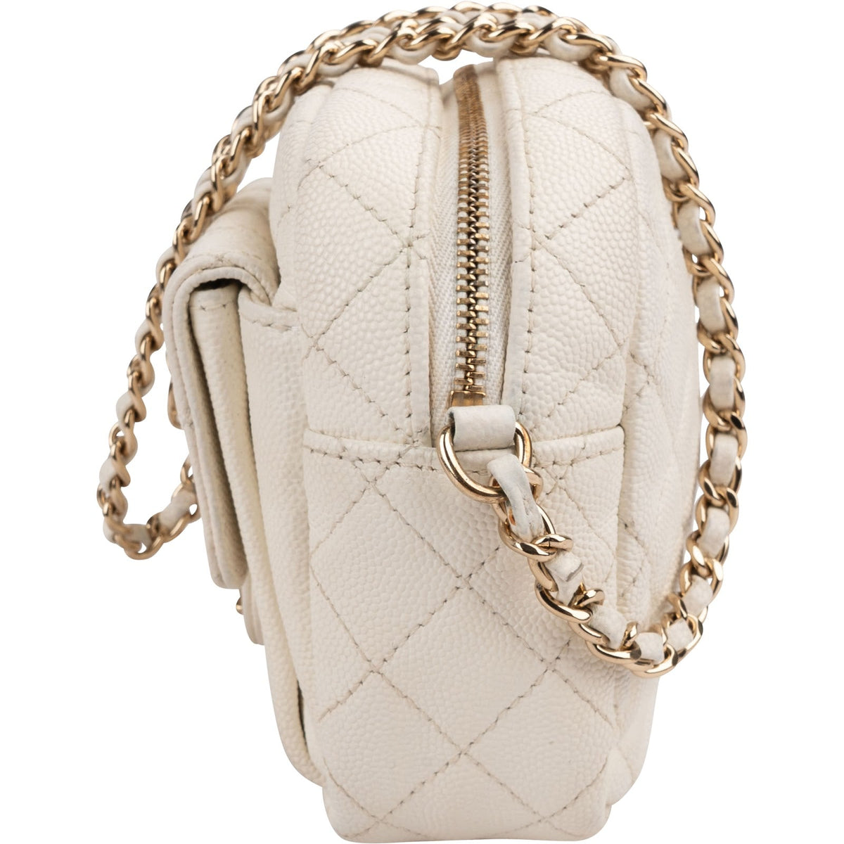 Sac bandoulière Chanel Small Round Camera en cuir caviar matelassé
