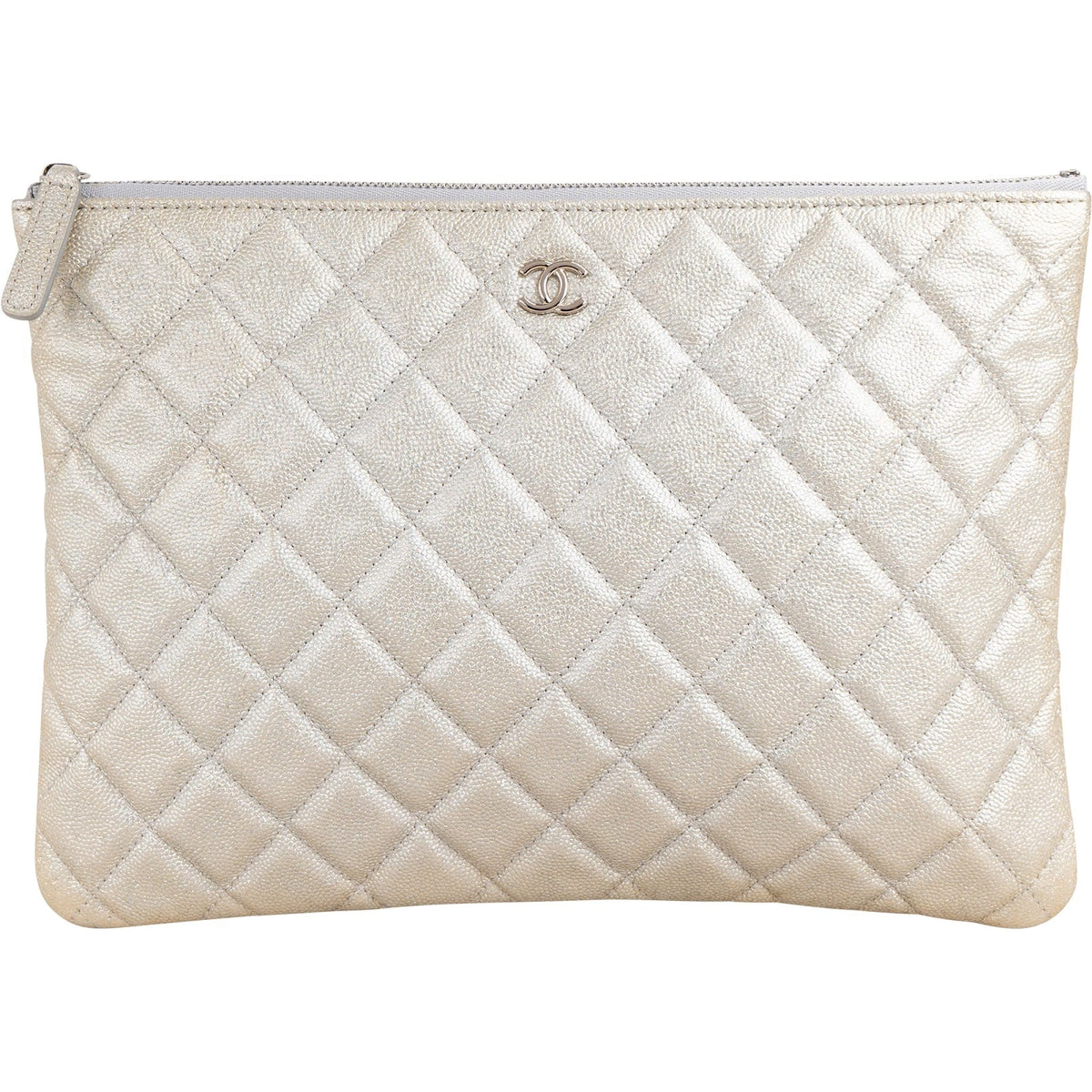 Chanel Metallic Glittered CC Clutch aus Caviar-Leder – Vorderansicht