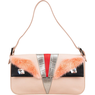 Fendi Tricolor Leather Fur Monster Baguette Shoulder Bag