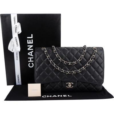 Chanel Quilted Caviar Leather Palladium Maxi Single Flap Crossbody Bag
