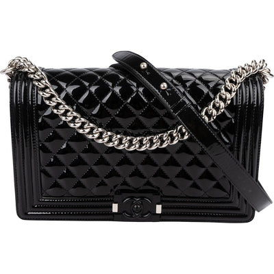 Chanel Quilted Patent Caviar Leather Large Boy Single Flap Crossbody Bag
