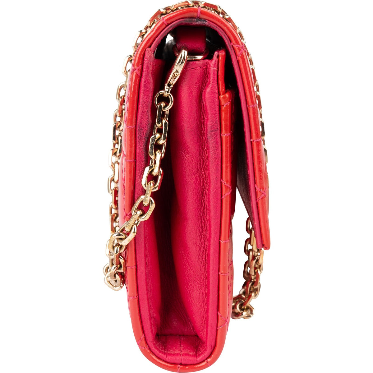 Sac bandoulière Wallet On Chain Christian Dior en cuir verni motif Cannage
